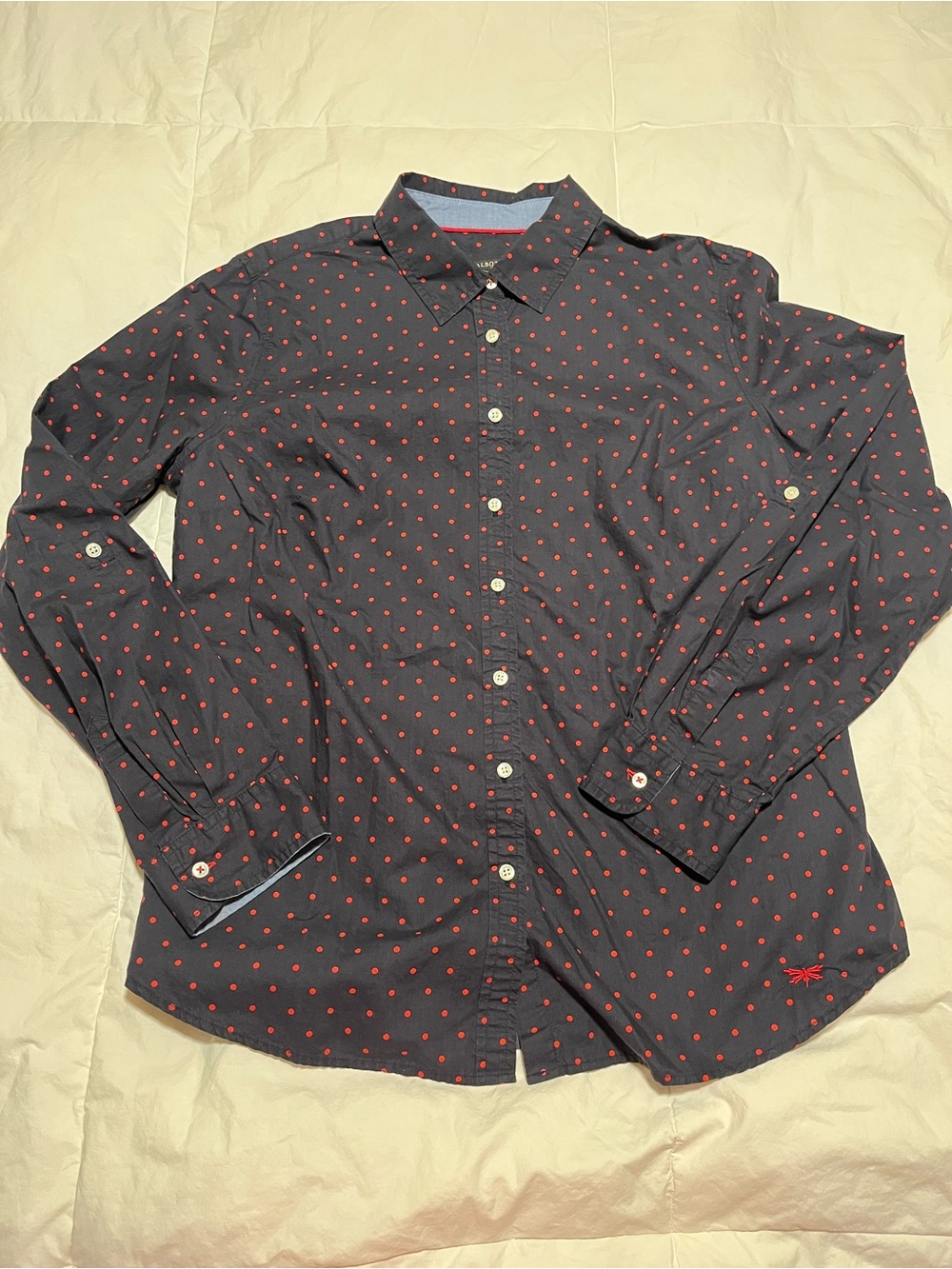 Talbots Women’s Navy & Red Polka Dot Button-Up Shirt Size 12